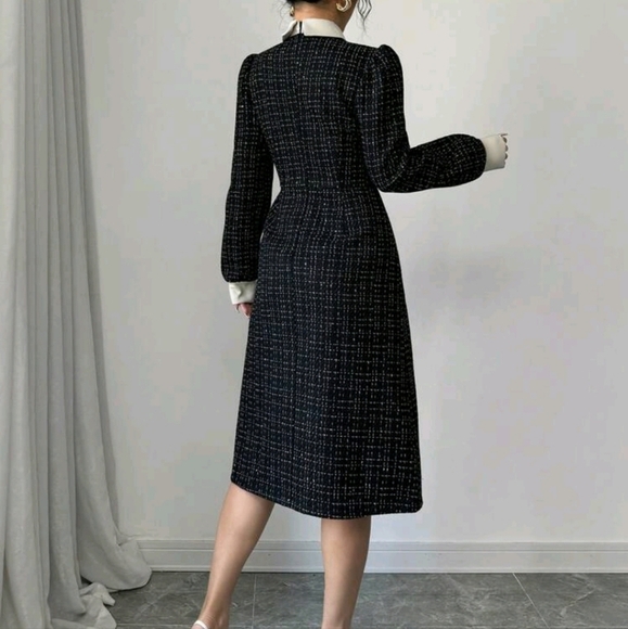 Commuting Chic Versatile A-Line Faux Pearl Button Decor Long Sleeve Dress - Picture 2 of 5